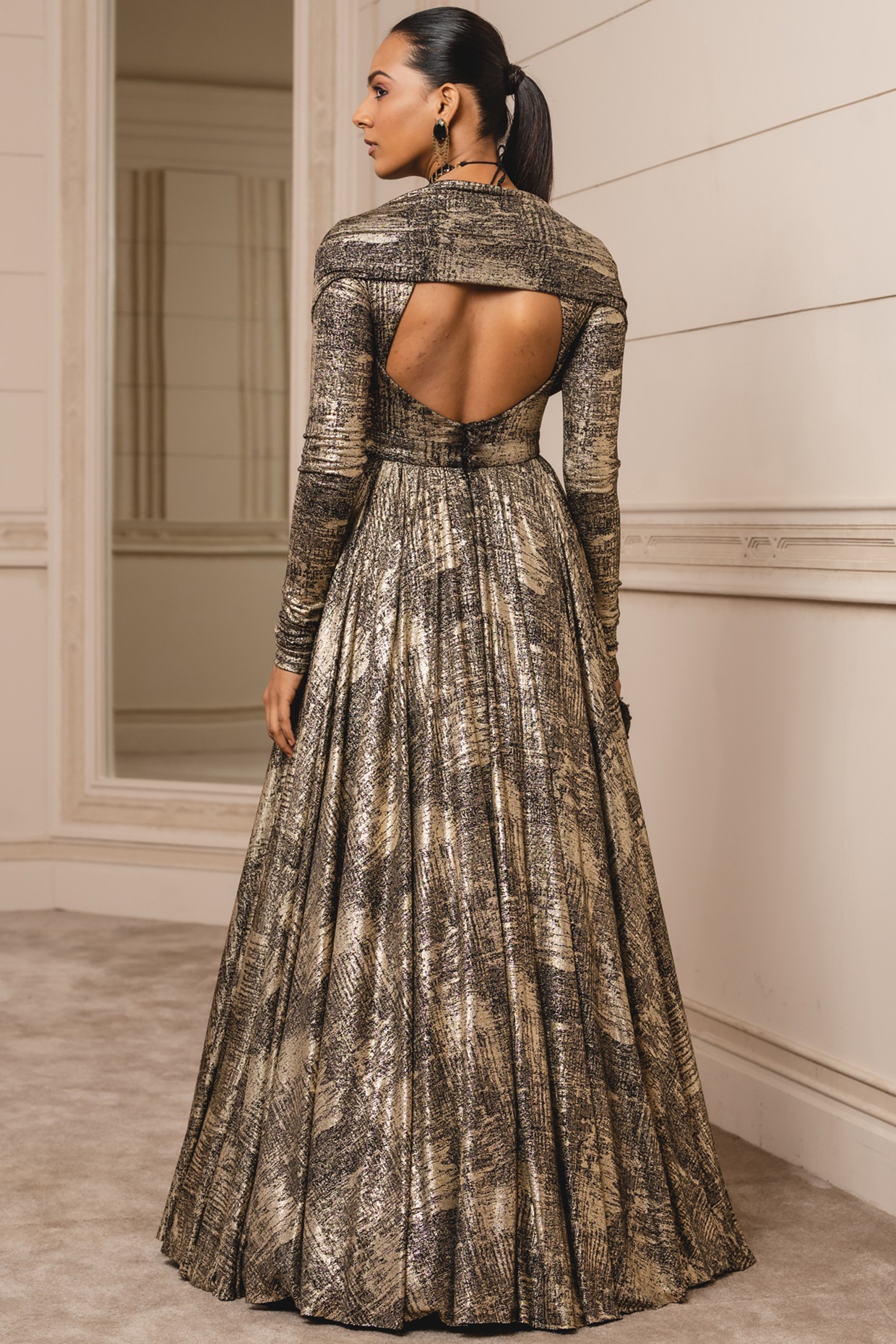 Buy Black N Grey Embroidered Gown With Cape Party Wear Online at Best Price  | Cbazaar